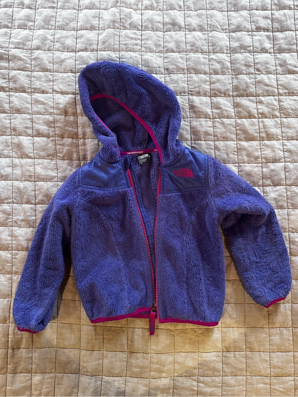The North Face Girls' Purple Hooded Fleece Jacket with Pink Trim